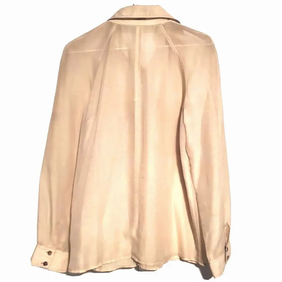 Cremieux Womens Shirt Ivory Small Sheer Roll Tab Long Sleeve Pockets - Picture 2 of 3